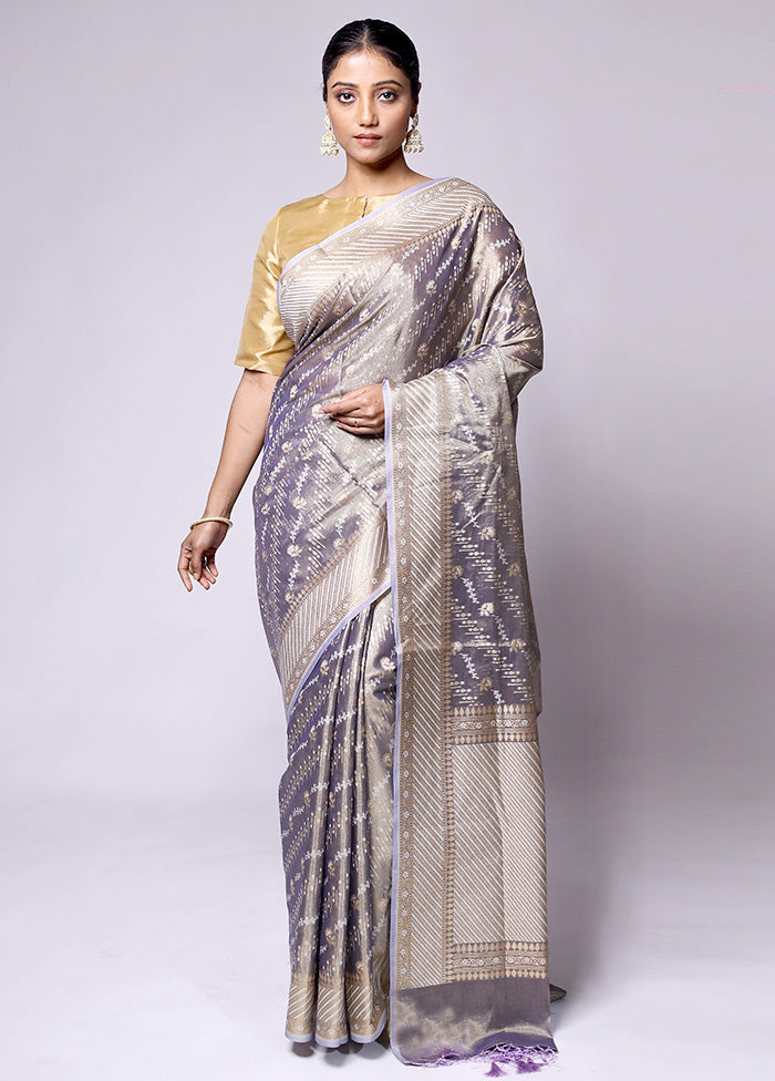 Grey Tissue Silk Saree With Blouse Piece