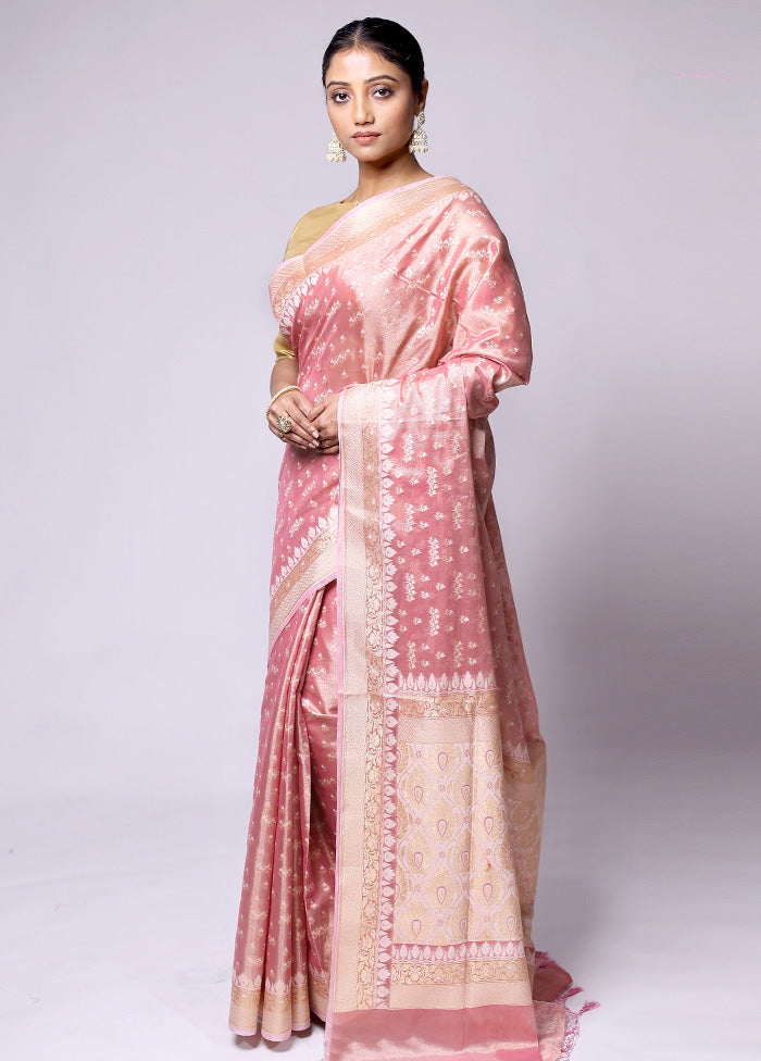 Pink Tissue Silk Saree With Blouse Piece