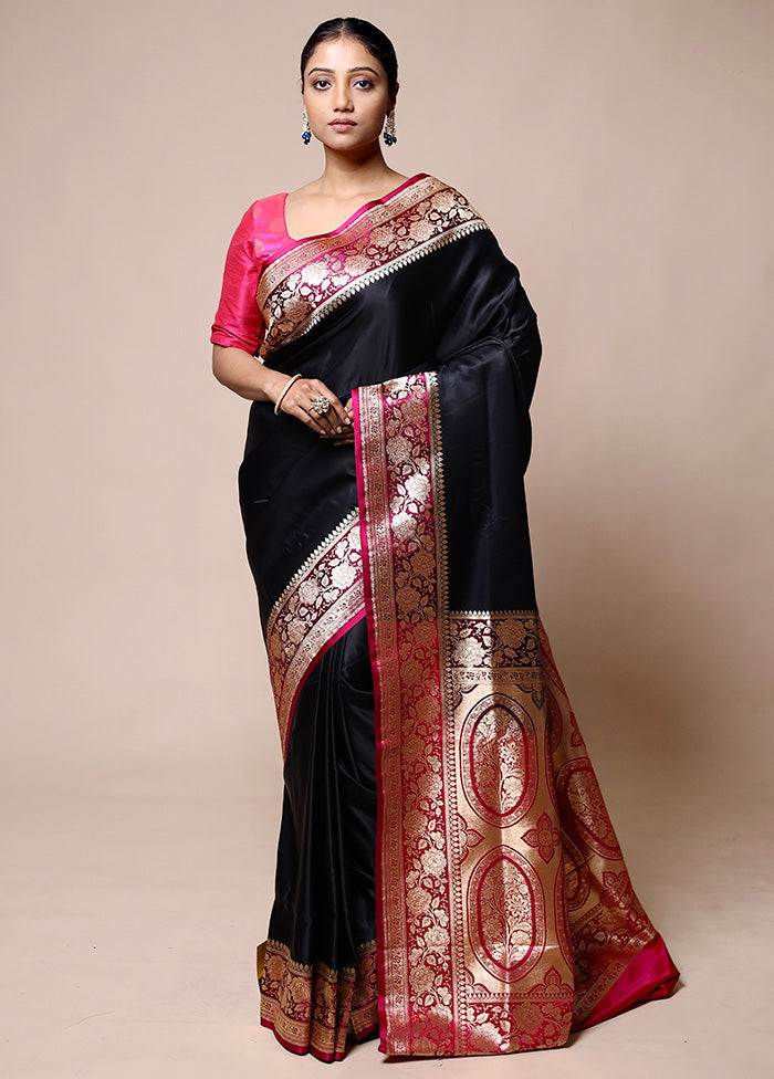 Black Banarasi Silk Saree With Blouse Piece