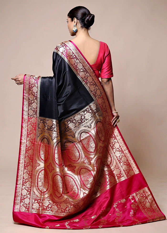 Black Banarasi Silk Saree With Blouse Piece