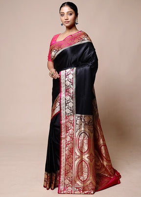 Black Banarasi Silk Saree With Blouse Piece