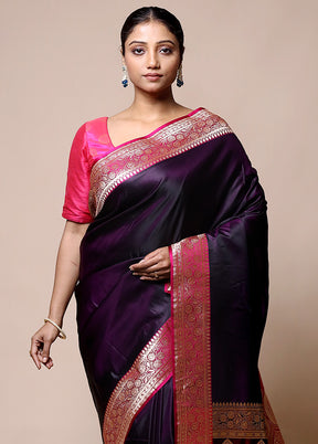 Purple Banarasi Silk Saree With Blouse Piece