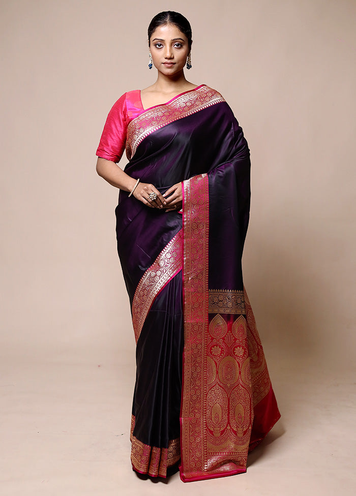 Purple Banarasi Silk Saree With Blouse Piece