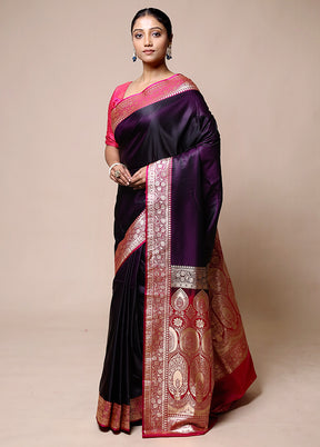 Purple Banarasi Silk Saree With Blouse Piece