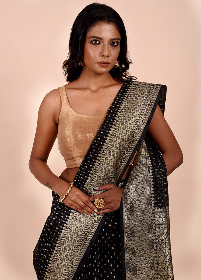 Black Kora Silk Saree With Blouse Piece