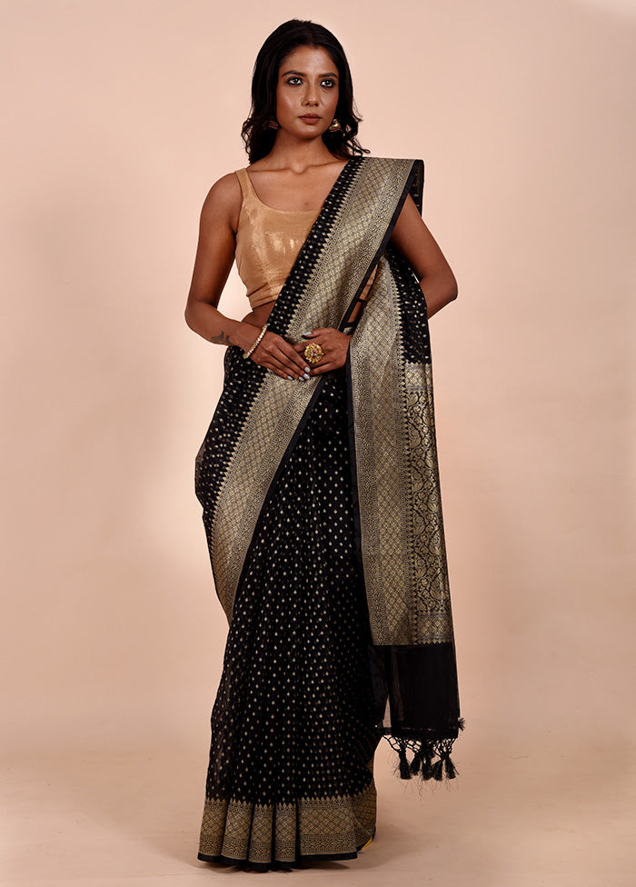 Black Kora Silk Saree With Blouse Piece