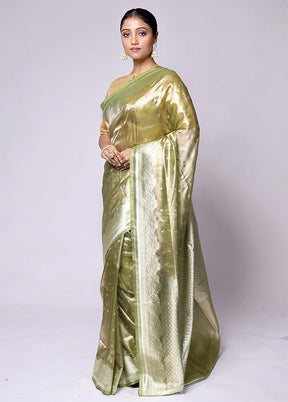 Green Tissue Silk Saree With Blouse Piece