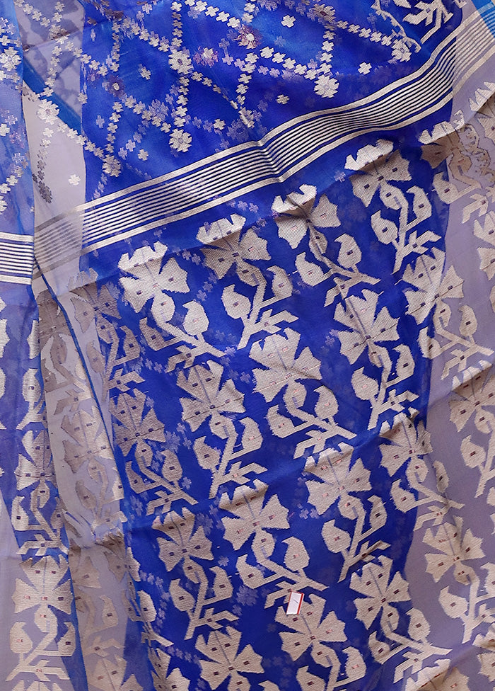 Blue Pure Tant Jamdani Saree Without Blouse Piece