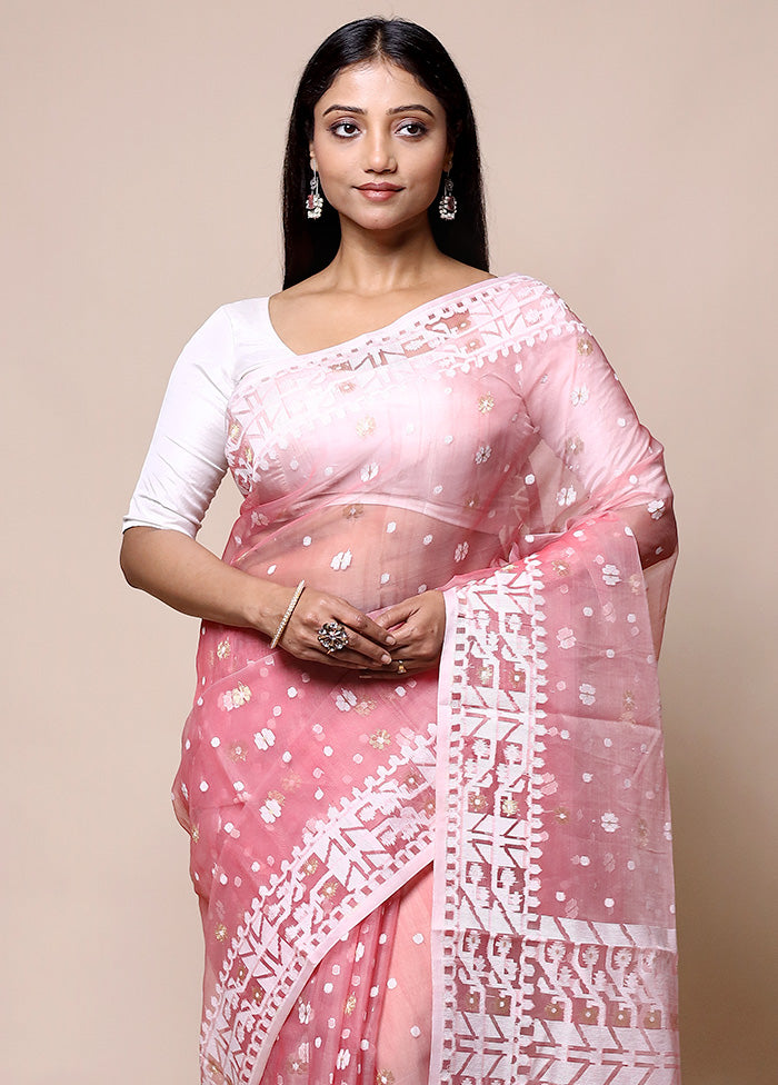 Pink Pure Tant Jamdani Saree Without Blouse Piece