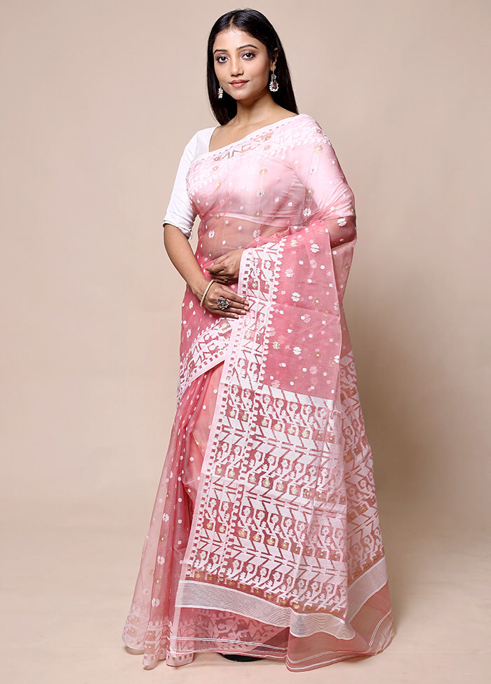 Pink Pure Tant Jamdani Saree Without Blouse Piece