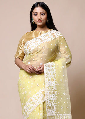 Yellow Pure Tant Jamdani Saree Without Blouse Piece