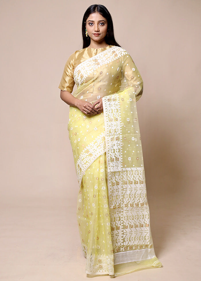 Yellow Pure Tant Jamdani Saree Without Blouse Piece