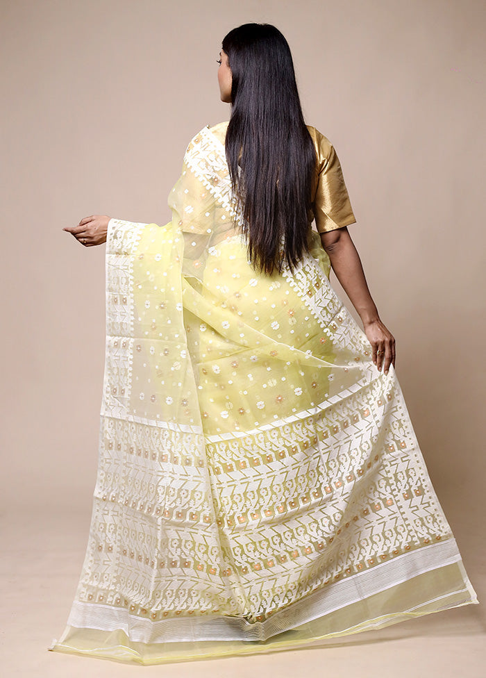 Yellow Pure Tant Jamdani Saree Without Blouse Piece