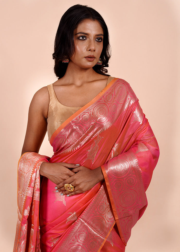 Pink Dupion Silk Saree With Blouse Piece