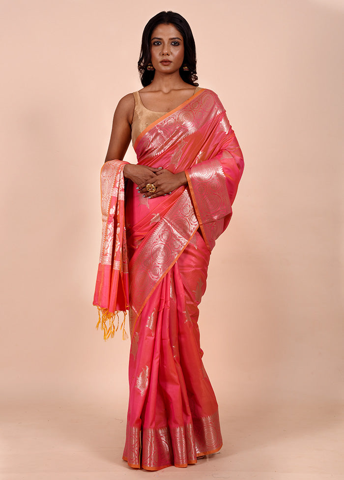 Pink Dupion Silk Saree With Blouse Piece