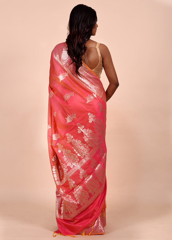 Pink Dupion Silk Saree With Blouse Piece