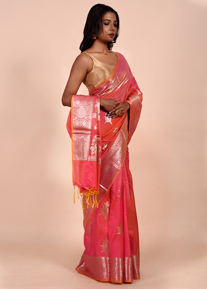 Pink Dupion Silk Saree With Blouse Piece