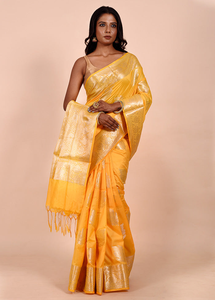 Yellow Dupion Silk Saree With Blouse Piece