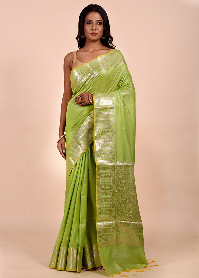 Green Dupion Silk Saree With Blouse Piece