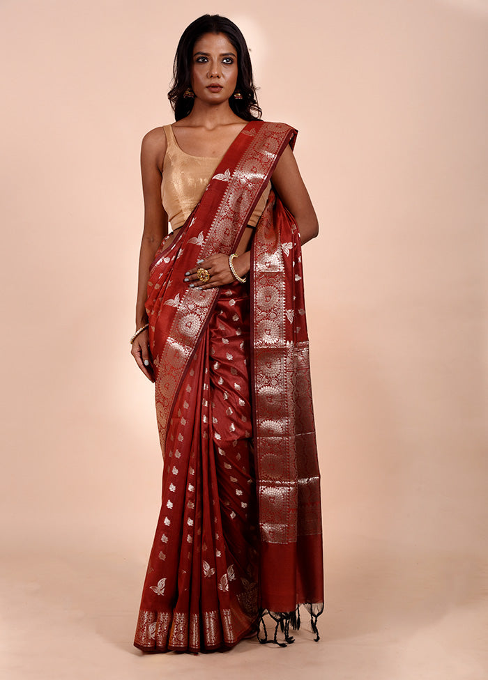 Brown Dupion Silk Saree With Blouse Piece