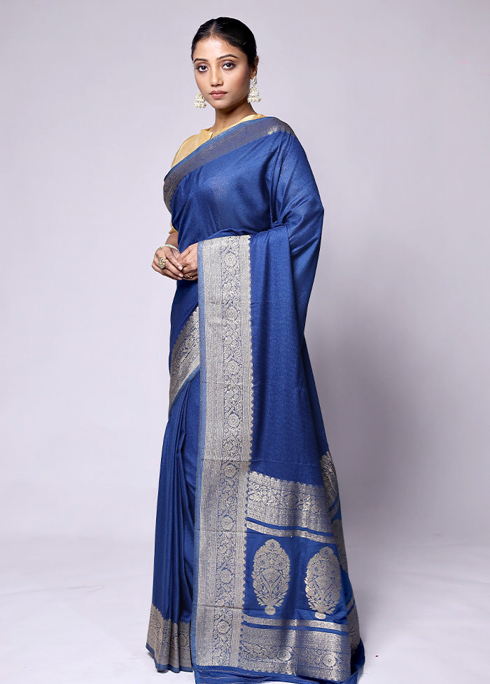 Blue Georgette Saree With Blouse Piece