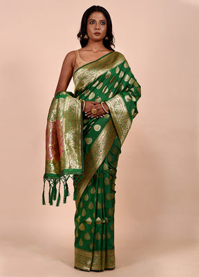 Green Dupion Silk Saree With Blouse Piece