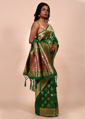 Green Dupion Silk Saree With Blouse Piece