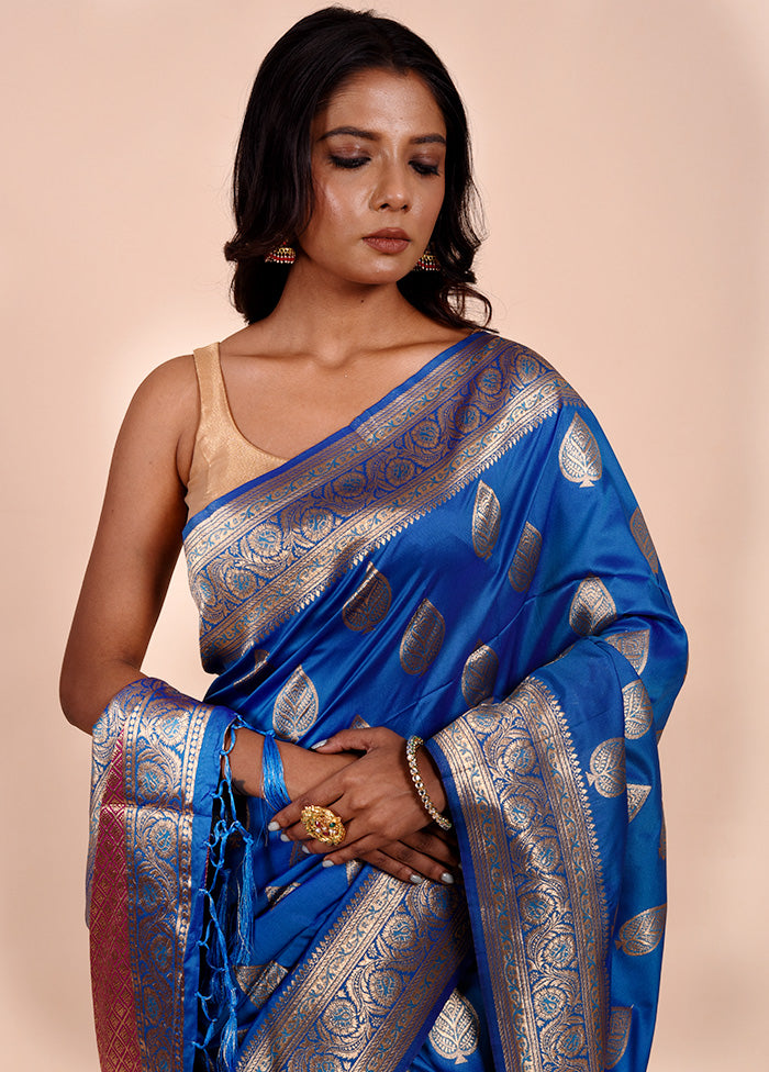 Blue Dupion Silk Saree With Blouse Piece