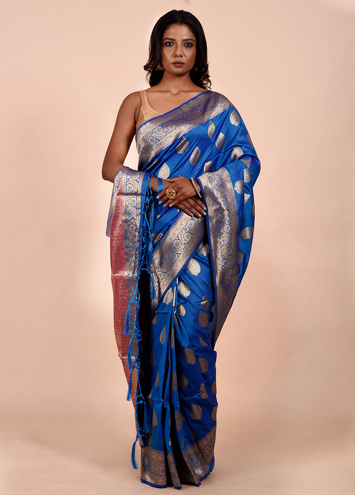 Blue Dupion Silk Saree With Blouse Piece