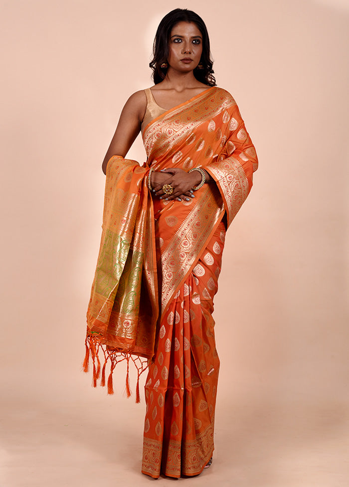 Orange Dupion Silk Saree With Blouse Piece