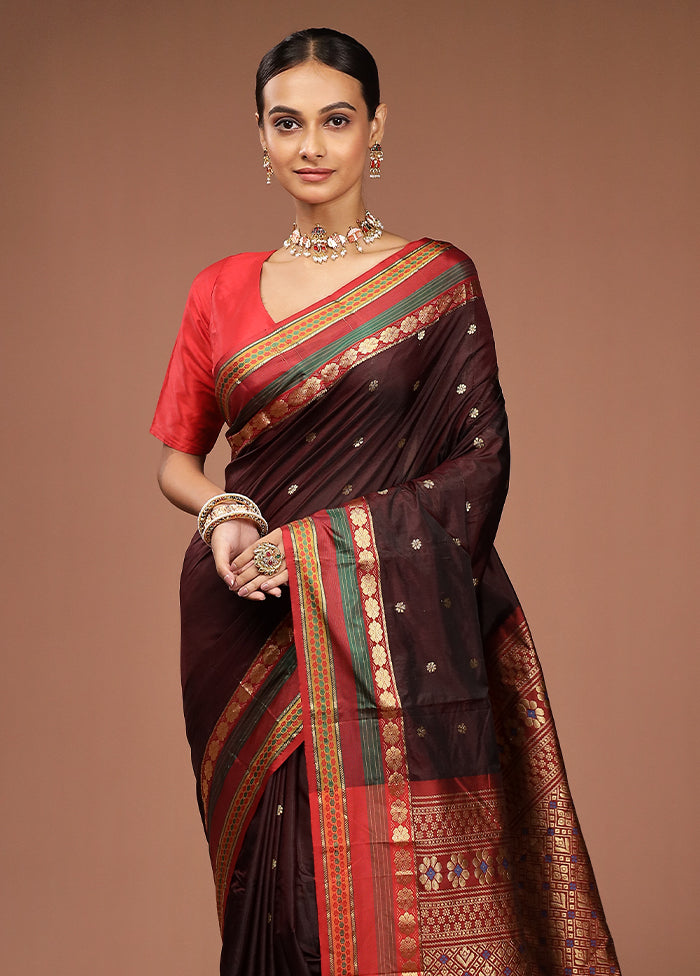 Maroon Kanjivaram Silk Saree With Blouse Piece