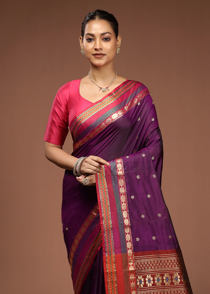 Purple Kanjivaram Silk Saree With Blouse Piece