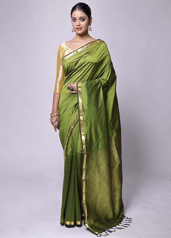 Green Kanjivaram Silk Saree With Blouse Piece