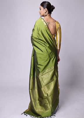 Green Kanjivaram Silk Saree With Blouse Piece