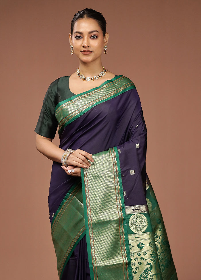 Blue Kanjivaram Silk Saree With Blouse Piece