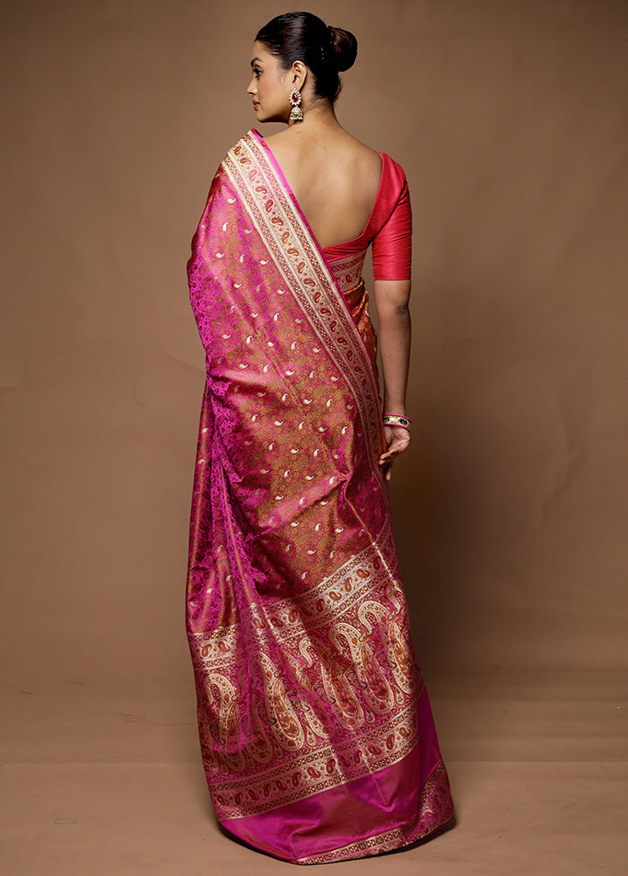 Pink Handloom Tanchoi Pure Silk Saree With Blouse Piece