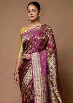 Purple Handloom Tanchoi Pure Silk Saree With Blouse Piece