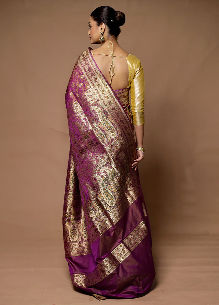 Purple Handloom Tanchoi Pure Silk Saree With Blouse Piece