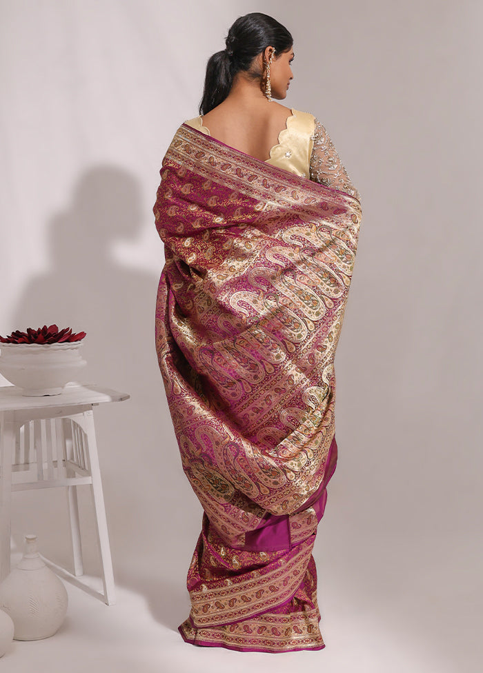 Purple Handloom Tanchoi Pure Silk Saree With Blouse Piece