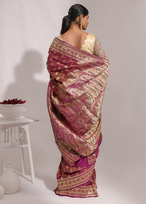 Purple Handloom Tanchoi Pure Silk Saree With Blouse Piece