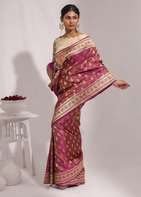 Purple Handloom Tanchoi Pure Silk Saree With Blouse Piece