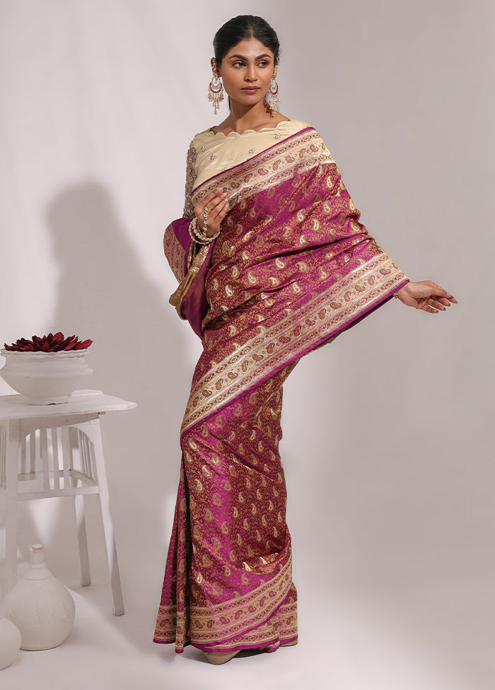 Purple Handloom Tanchoi Pure Silk Saree With Blouse Piece