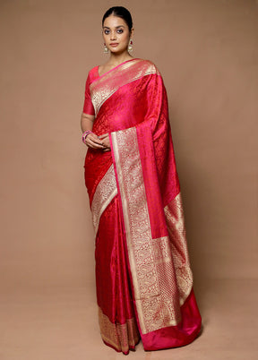 Pink Handloom Tanchoi Pure Silk Saree With Blouse Piece