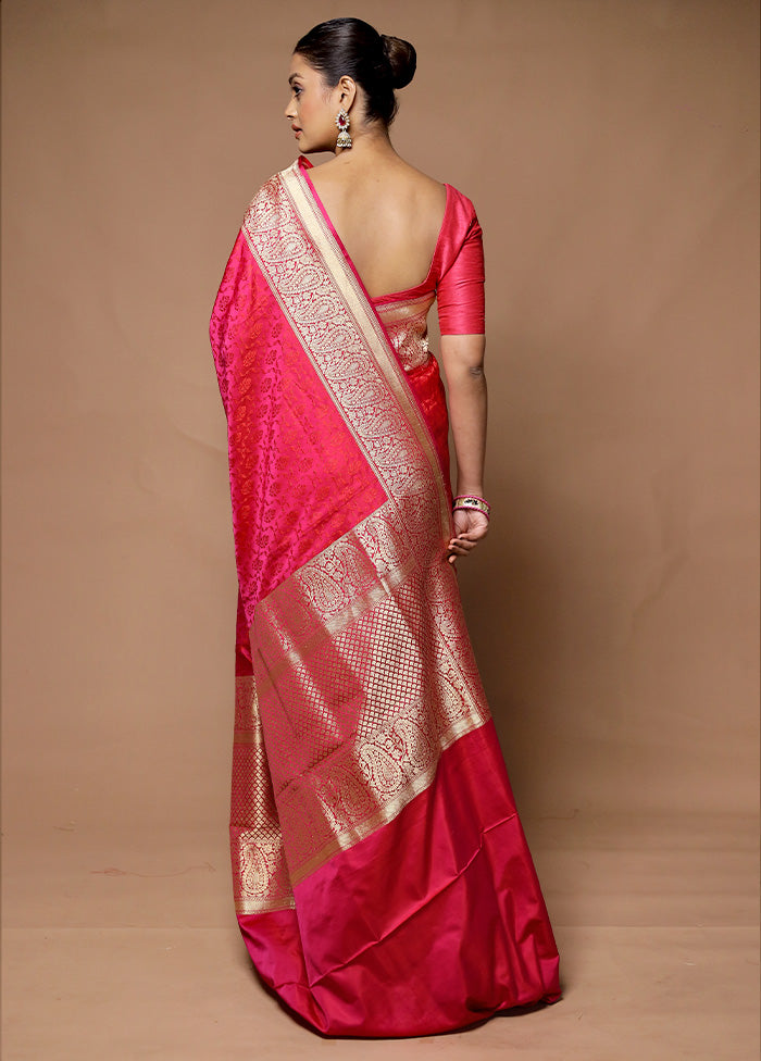 Pink Handloom Tanchoi Pure Silk Saree With Blouse Piece