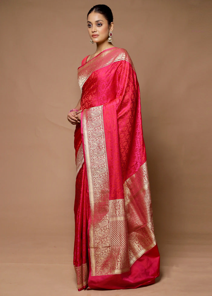 Pink Handloom Tanchoi Pure Silk Saree With Blouse Piece