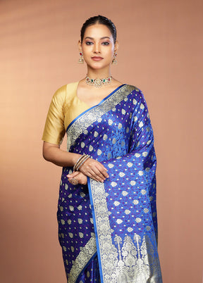 Blue Tanchoi Silk Saree With Blouse Piece