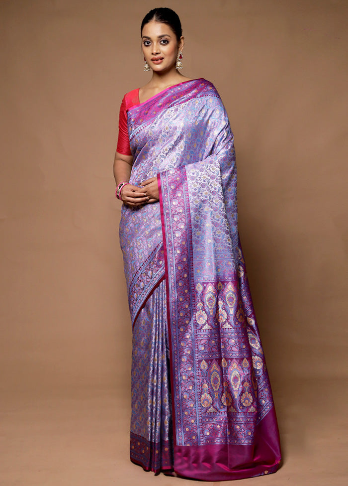 Grey Handloom Tanchoi Pure Silk Saree With Blouse Piece