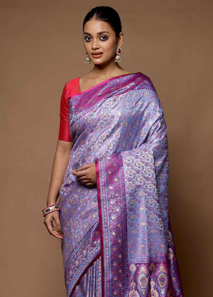 Grey Handloom Tanchoi Pure Silk Saree With Blouse Piece