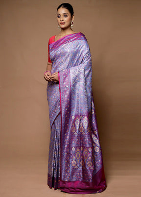 Grey Handloom Tanchoi Pure Silk Saree With Blouse Piece