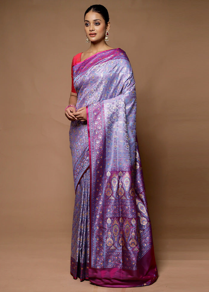 Grey Handloom Tanchoi Pure Silk Saree With Blouse Piece